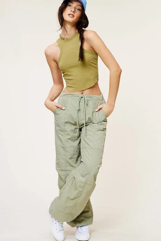 Mid Rise Cargo Jogger Pants With Adjustable Drawstrings Wisteria