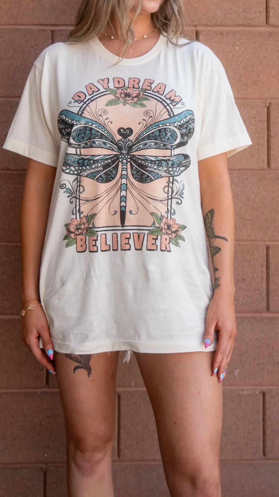 Vintage Daydream Believer Dragonfly Oversized Graphic Tee Select Apparel