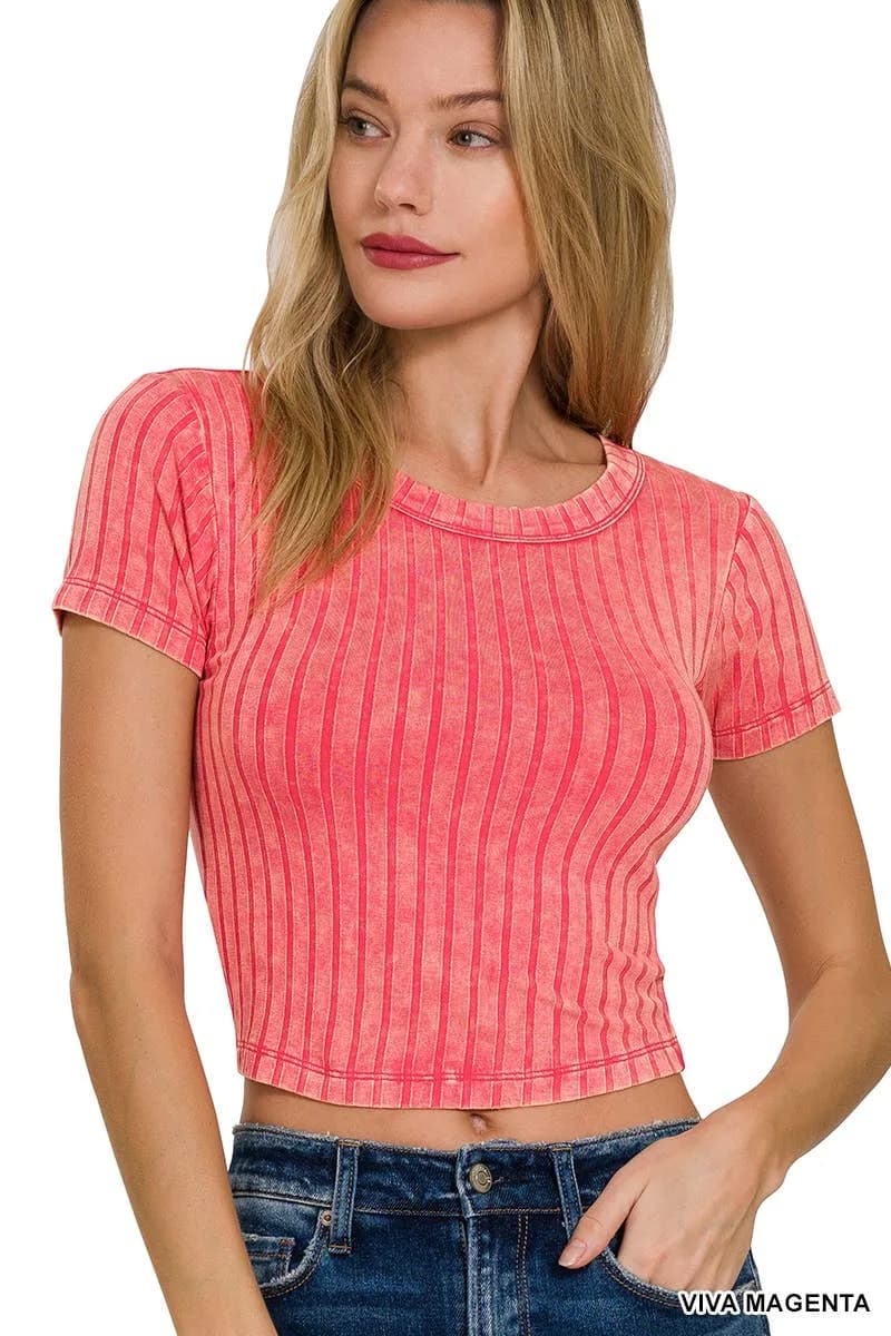 Ribbed Short Sleeve Buttery Soft Crop Top Zenana