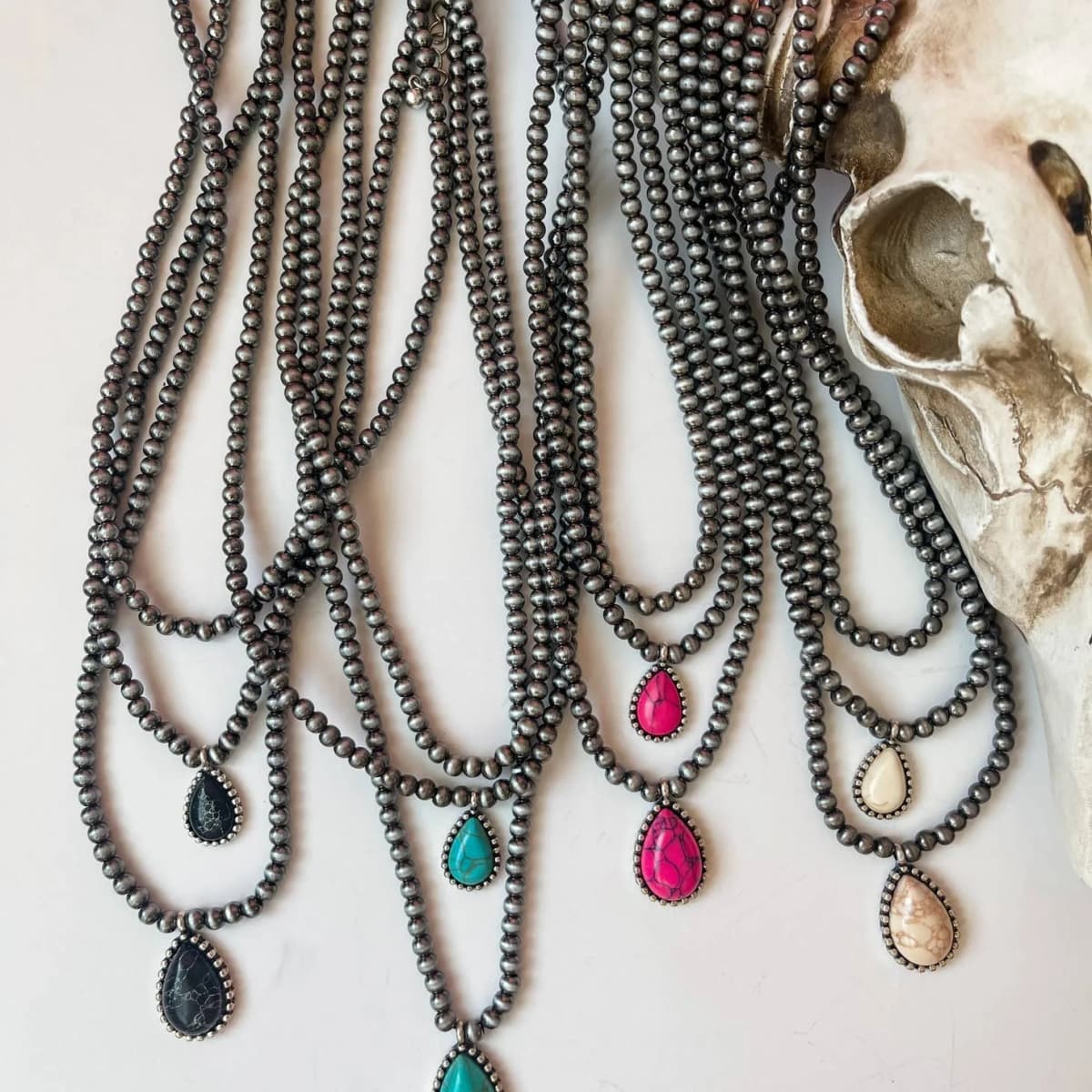 Multi Layered Necklace Navajo Bead Semi Stone Necklace by Boho Ranch