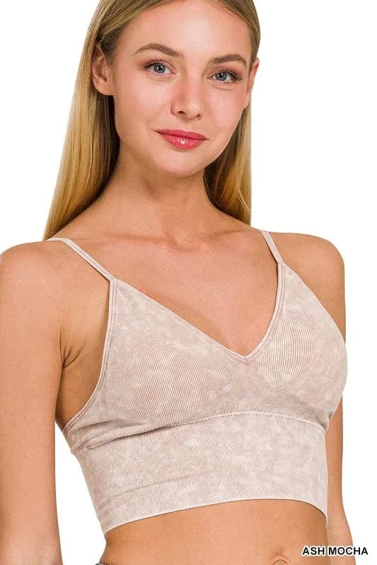 Washed Ribbed Seamless Bra Padded Tank Top Zenana Muliple Colors