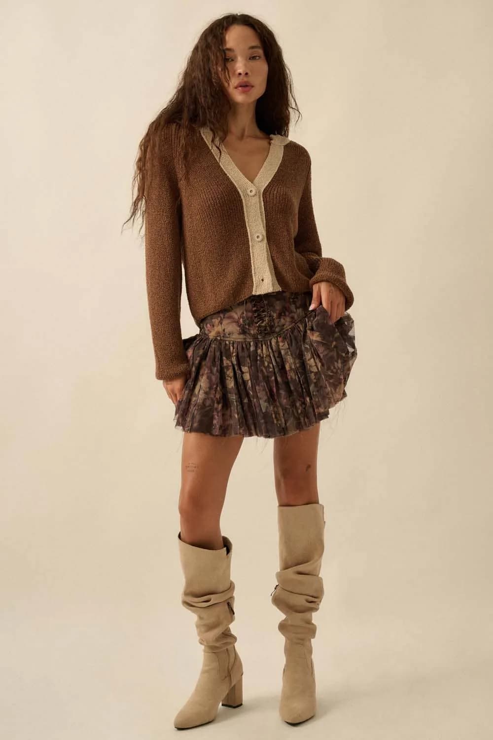 Floral Print Drop Waist Lace-Up Pleated Mini Skort by Promesa Restocked