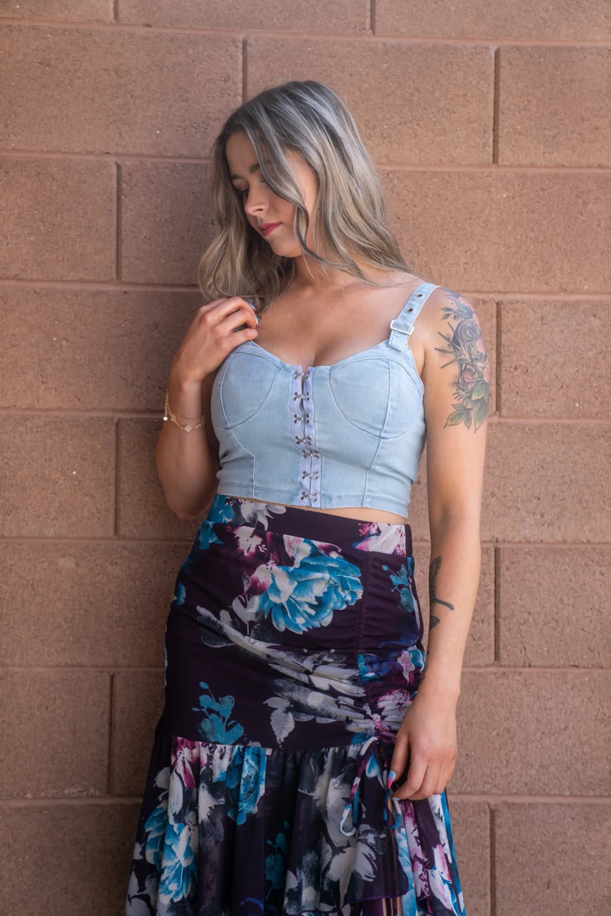 Crop Top With Buckle Style Straps Boswell (Dark Denim)
