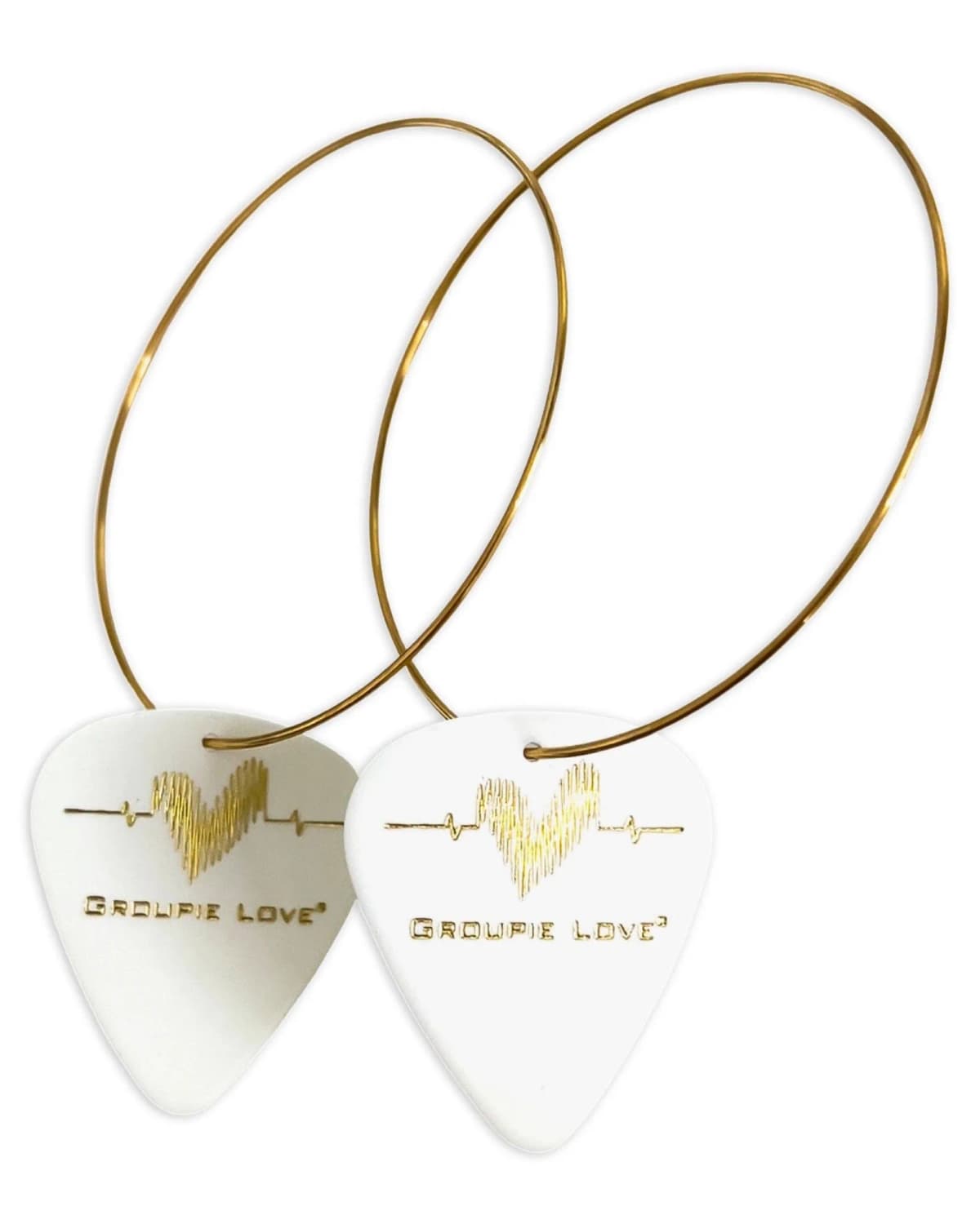 White Gold Single Guitar Pick Earrings Groupie Love (50mm)