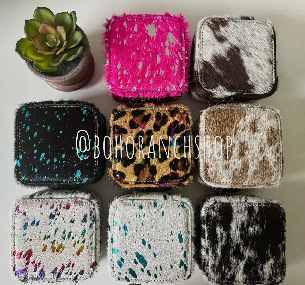 Mini Cowhide Jewelry Box Western Travel Storage Gifts by Boho Ranch