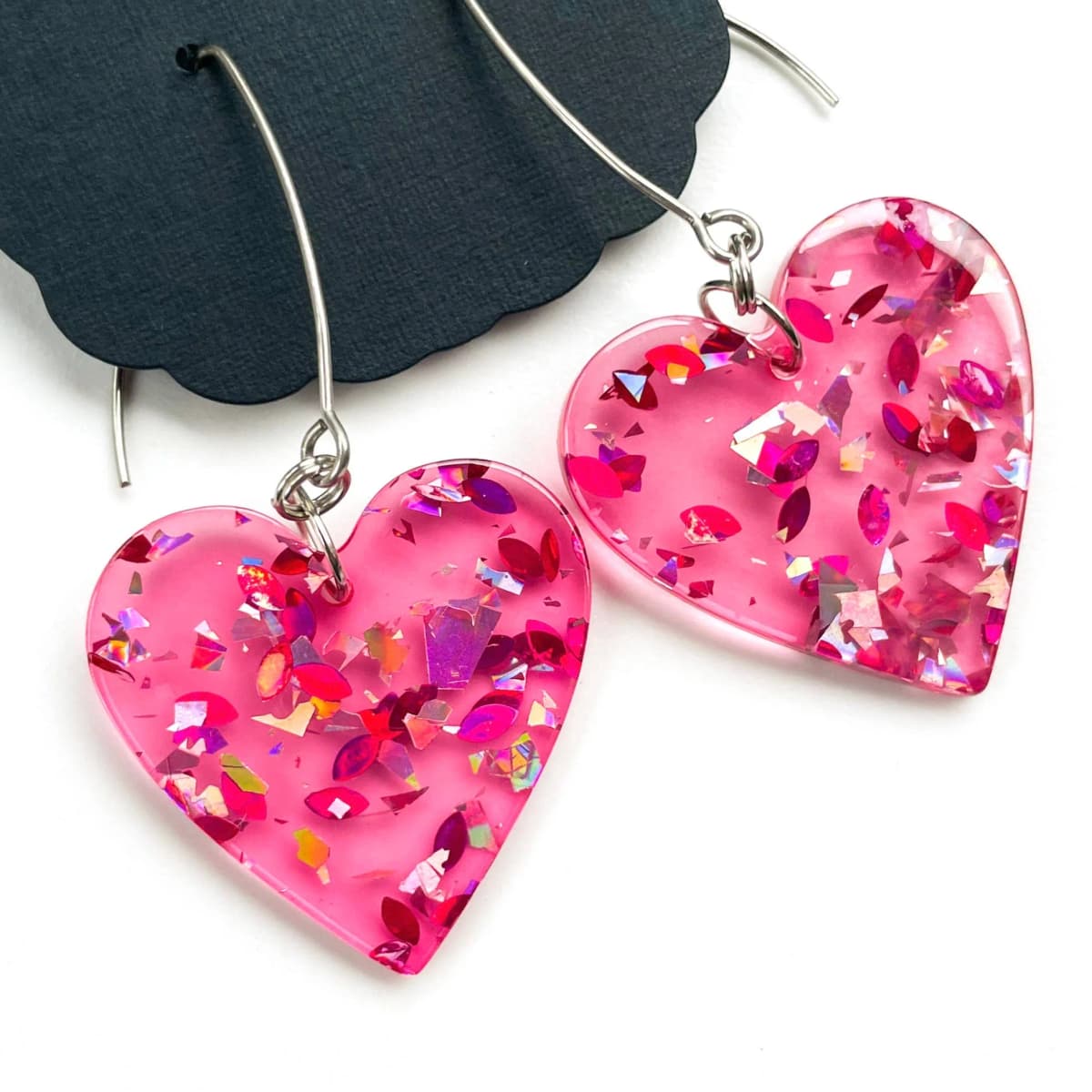 Pink Fullest Heart V Hook Earrings