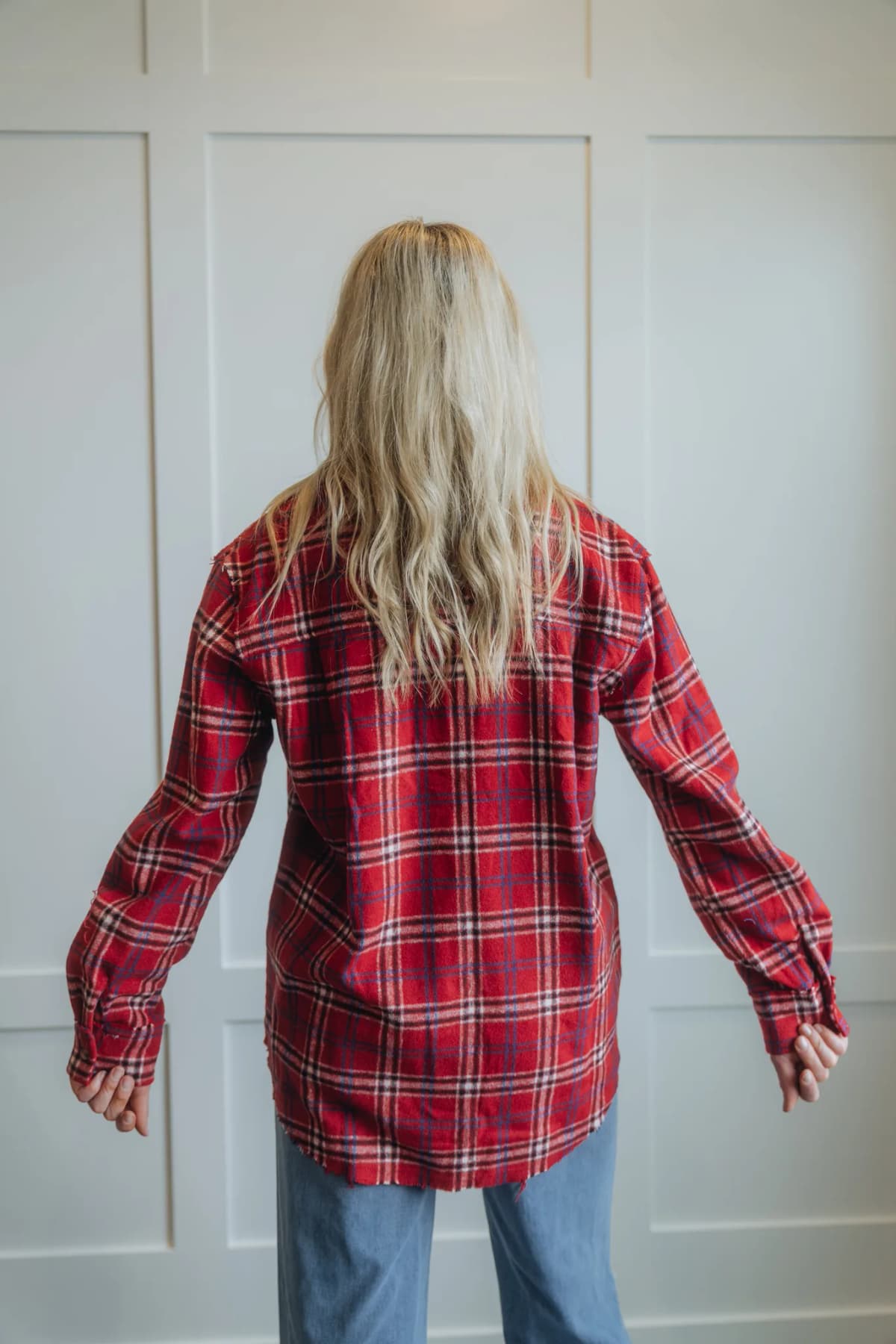 Button Down Fall Winter Plaid Shacket La Miel (Red)