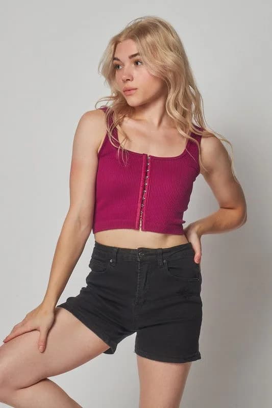 Love Poem Clasp Crop Tank Top in Multiple Colors