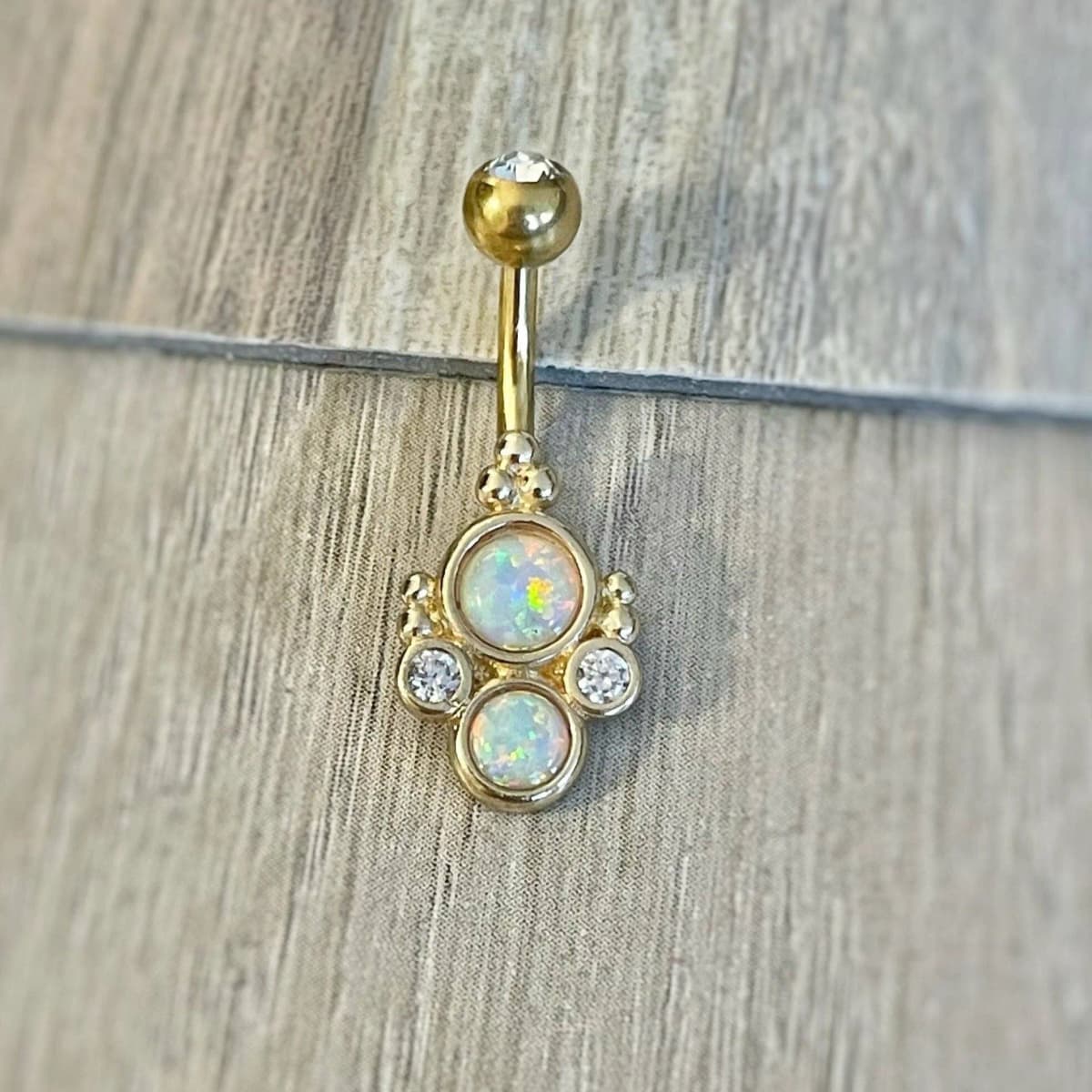 Gold Opal Belly Button Piercing 14G 10mm Surgical Steel (Rose Gold & Purple Opal)