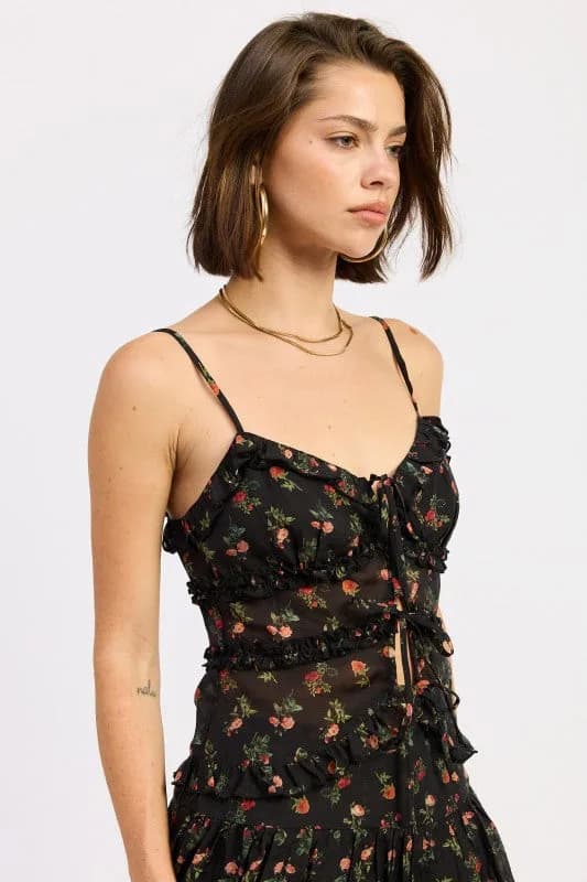 RUFFLED CAMI TOP WITH FRONT TIE