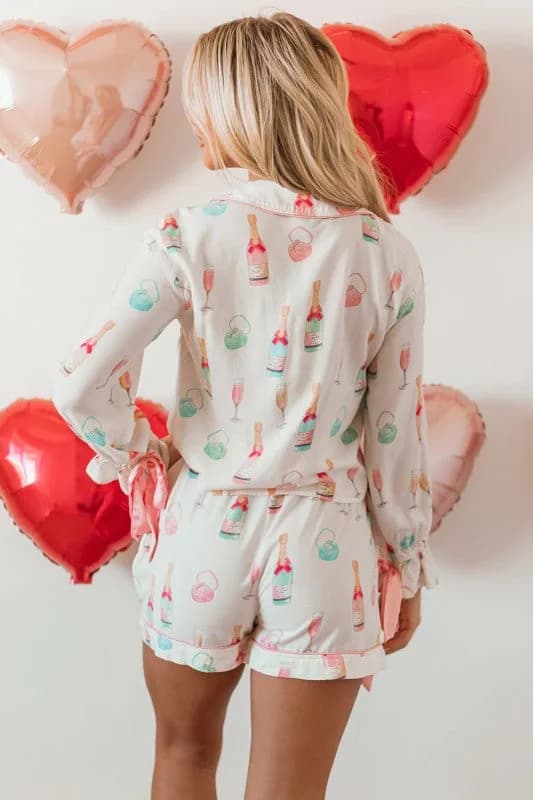 Wine Glass Bow Knot Pajama Set