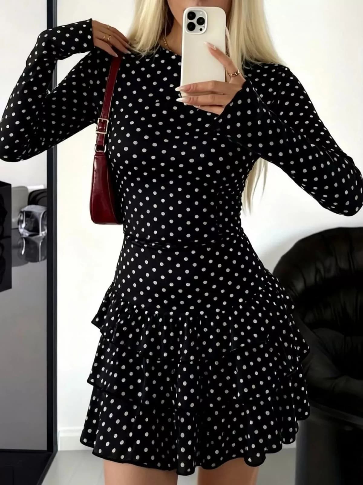 Long Sleeve Ruffled Hem Mini Dress