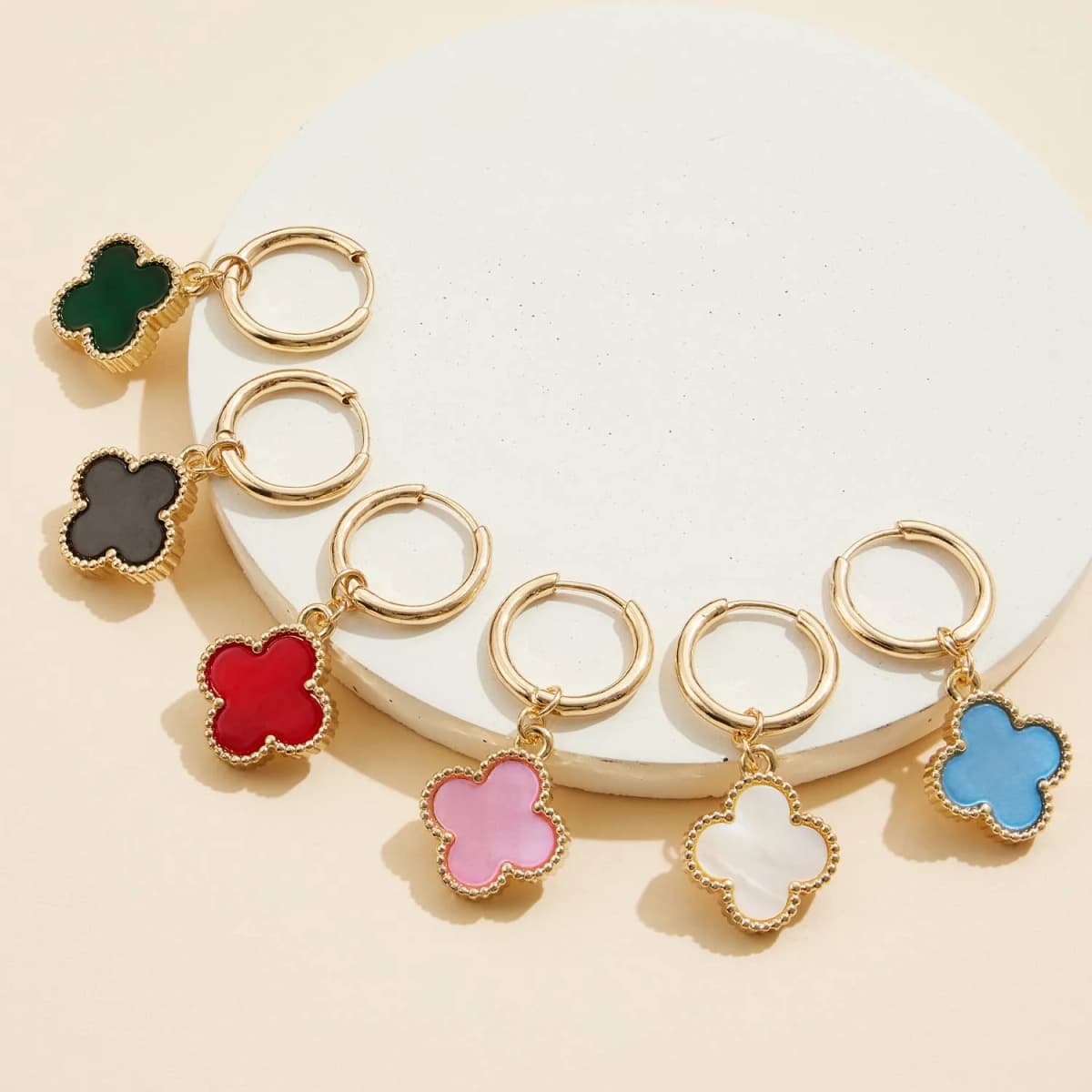 Flower Shape Shell Charm Hoop Earrings