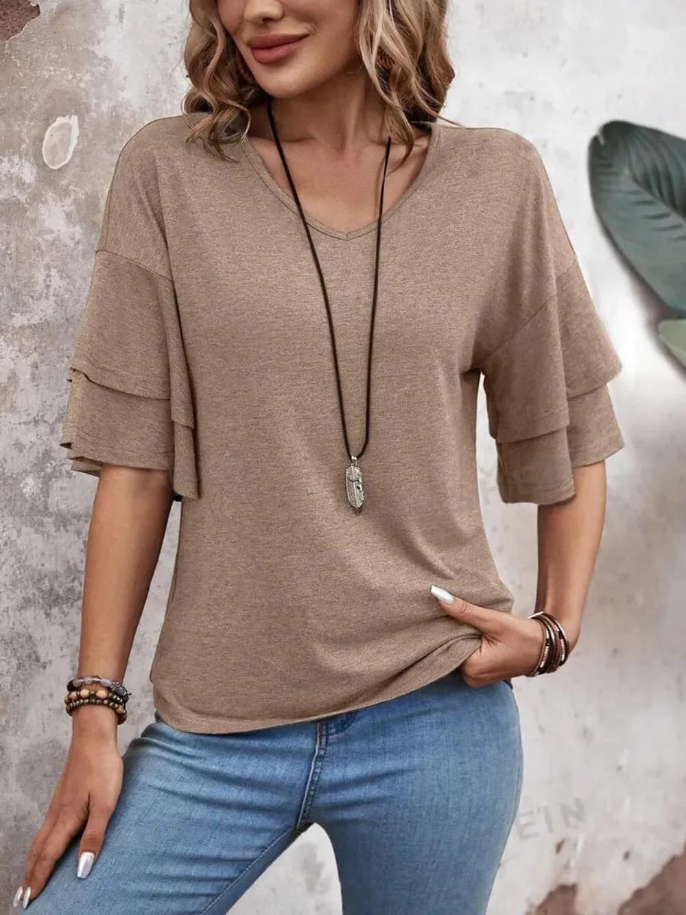 V-Neck Half Sleeve Blouse in Multiple Colors