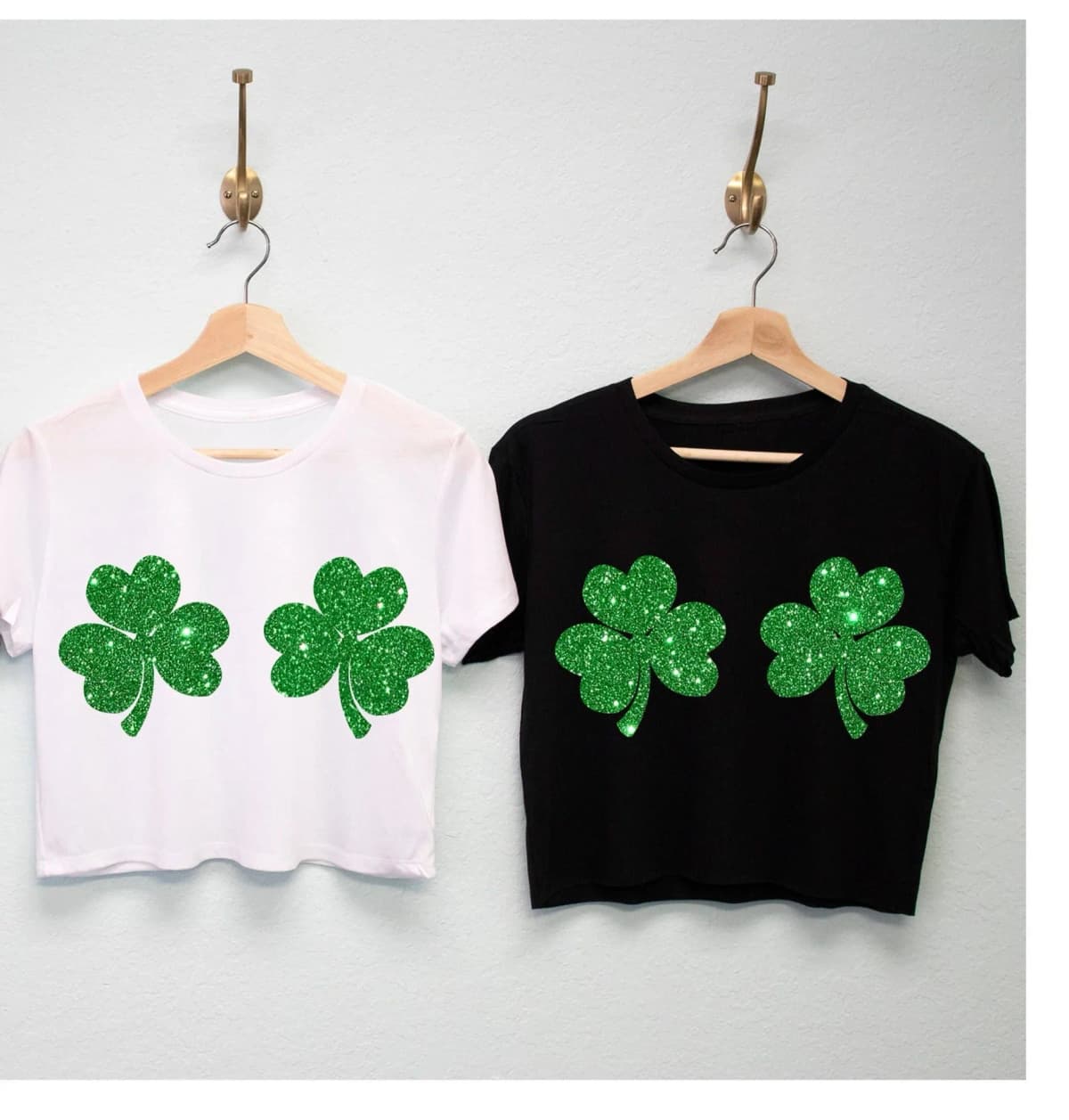 Glitter Shamrocks Bikini St Patrick's Day Shirt Cropped Tee Nobullwoman Apparel (White)