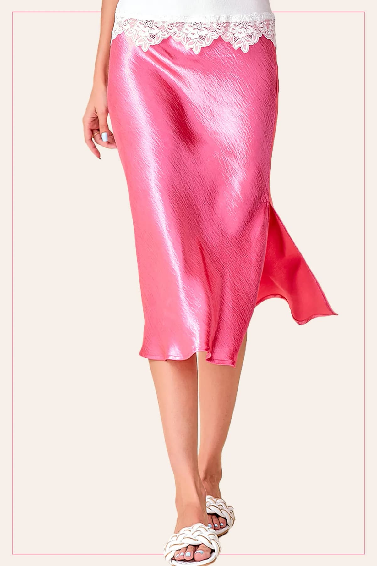 High-Waisted Midi Length Satin Effect Solid Skirt
