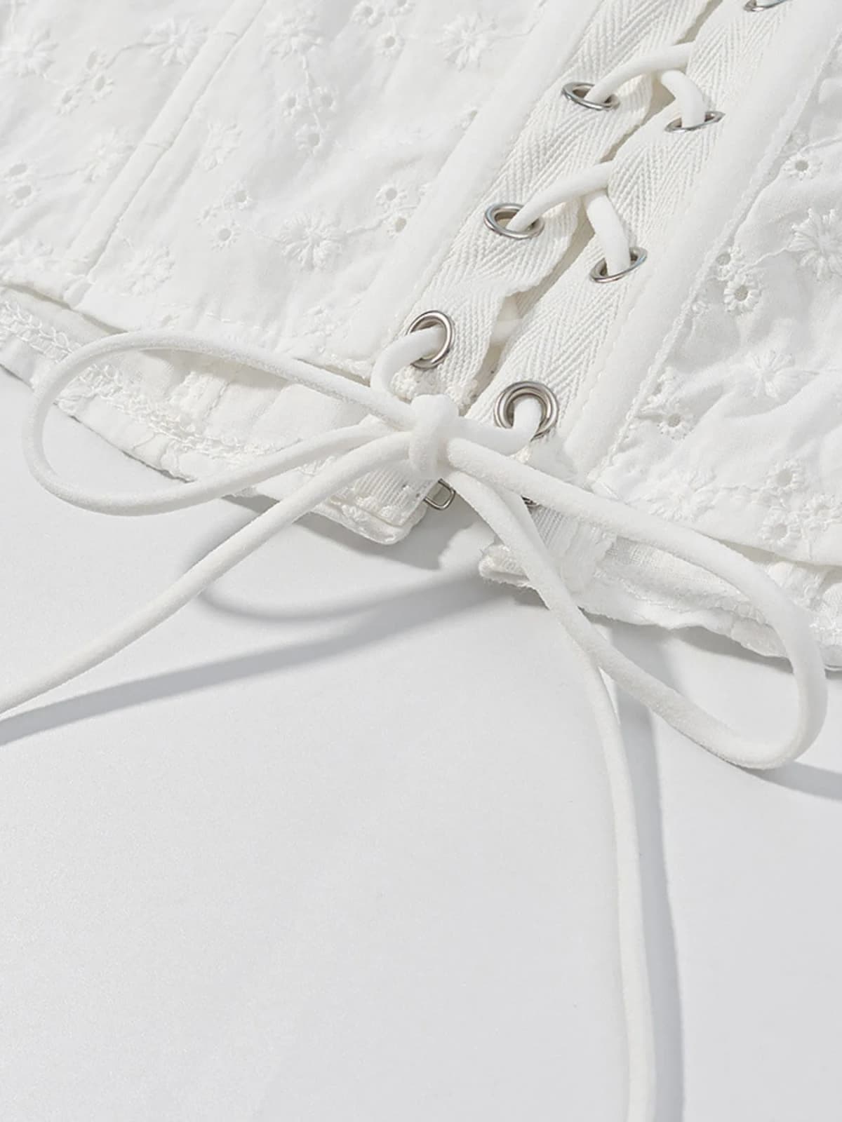 Lace Up Back Eyelet Ruffle Trim Tank