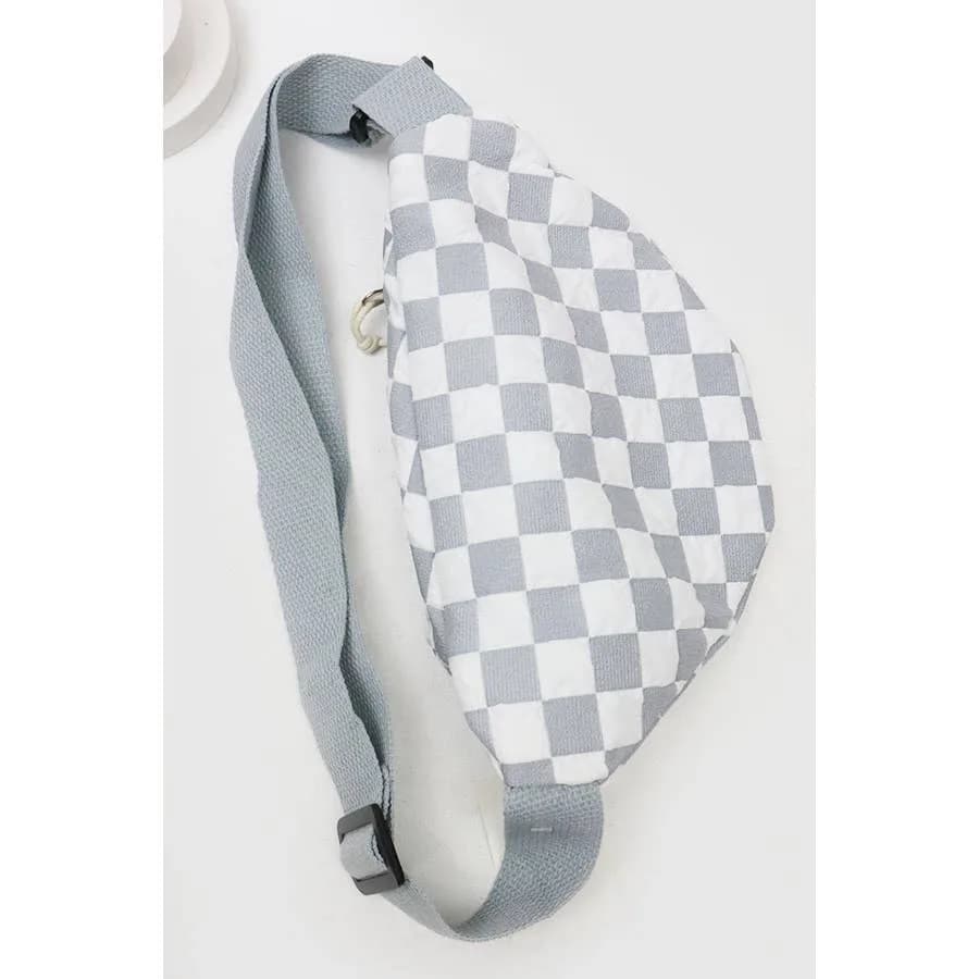 Light Weight Checker Fanny Pack with Zipper Love and Repeat (Gray)