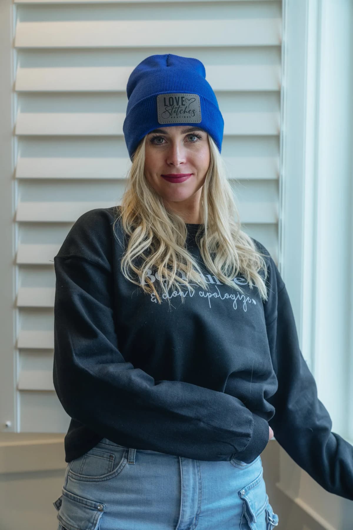 Boutique Beanie Winter Hats Love Stitches Logo Lasting Impressions CT(Dk Blue)