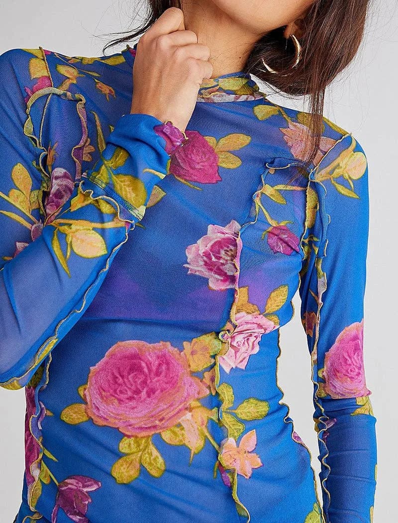 Floral Ruffle Trim Long Sleeve Top
