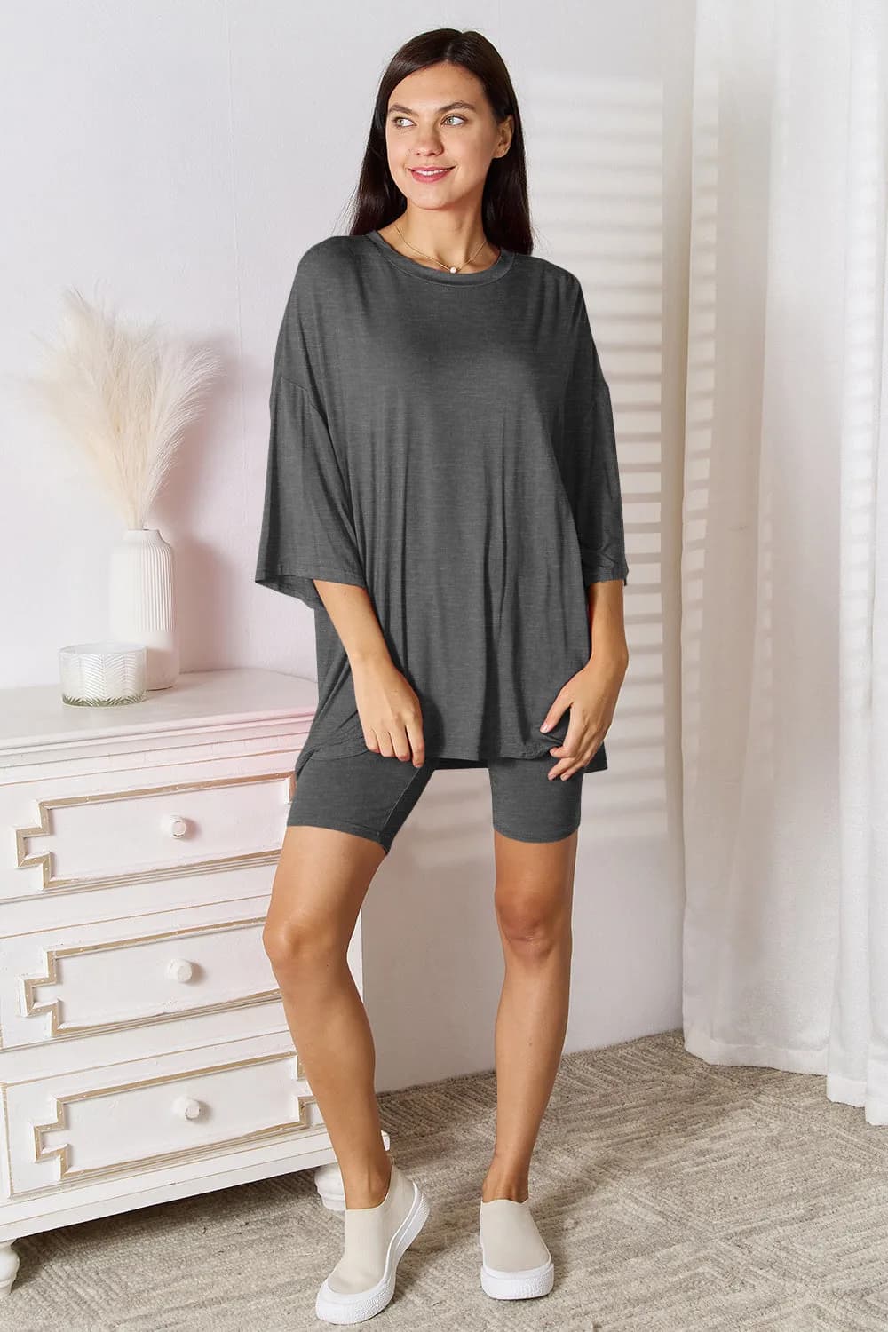 Basic Bae Full Size Soft Rayon Three-Quarter Sleeve Top and Shorts Set Multiple Colors