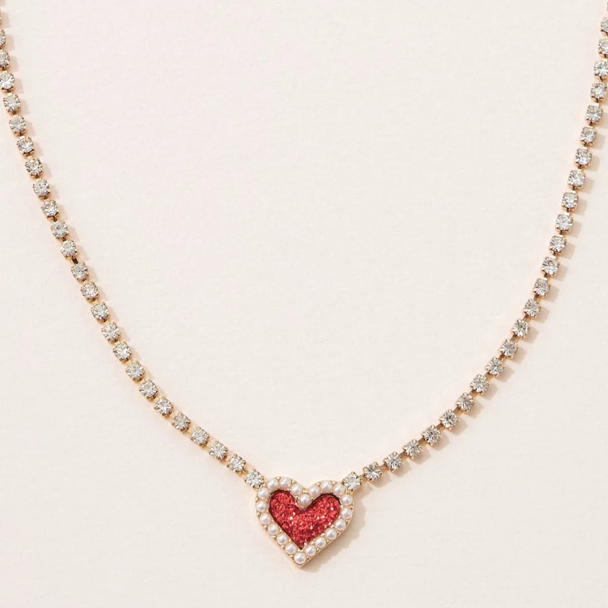 Heart Pendant Necklace with Clear Stone Line for Valentine's Day