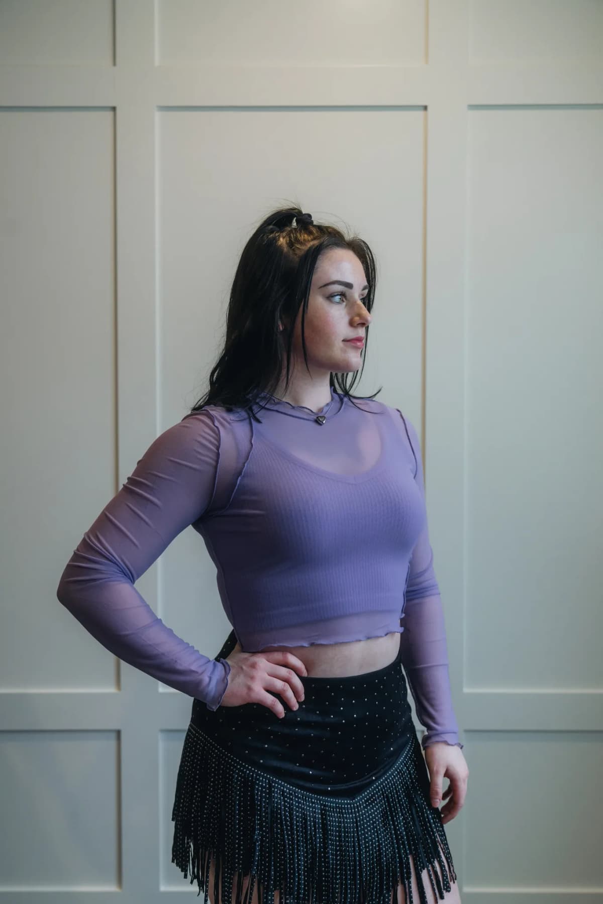 Mesh Merrow Edge Detail Long Sleeve Top My Store