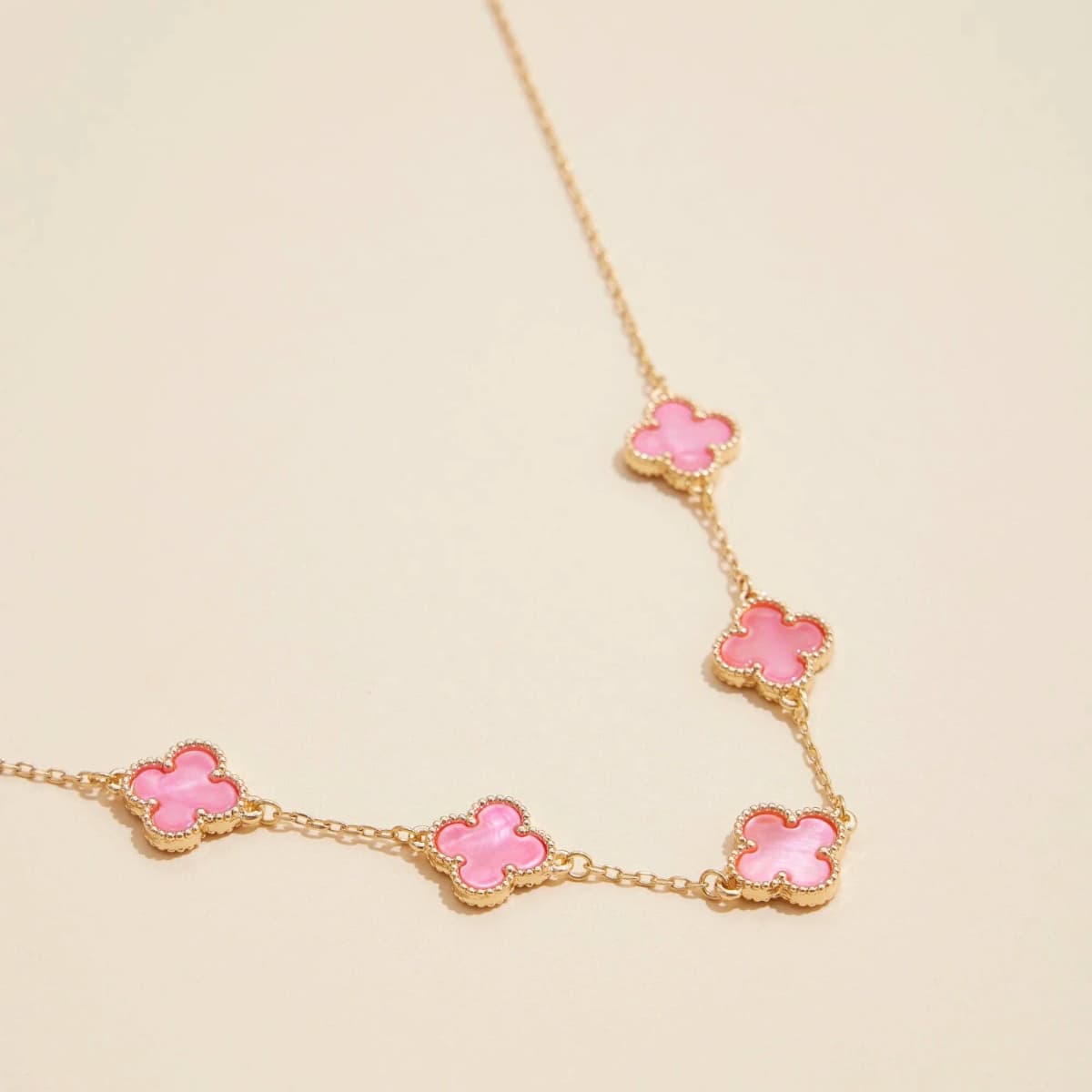 Gold Chain Clover Necklace with Shell Inlay Charms Reversible