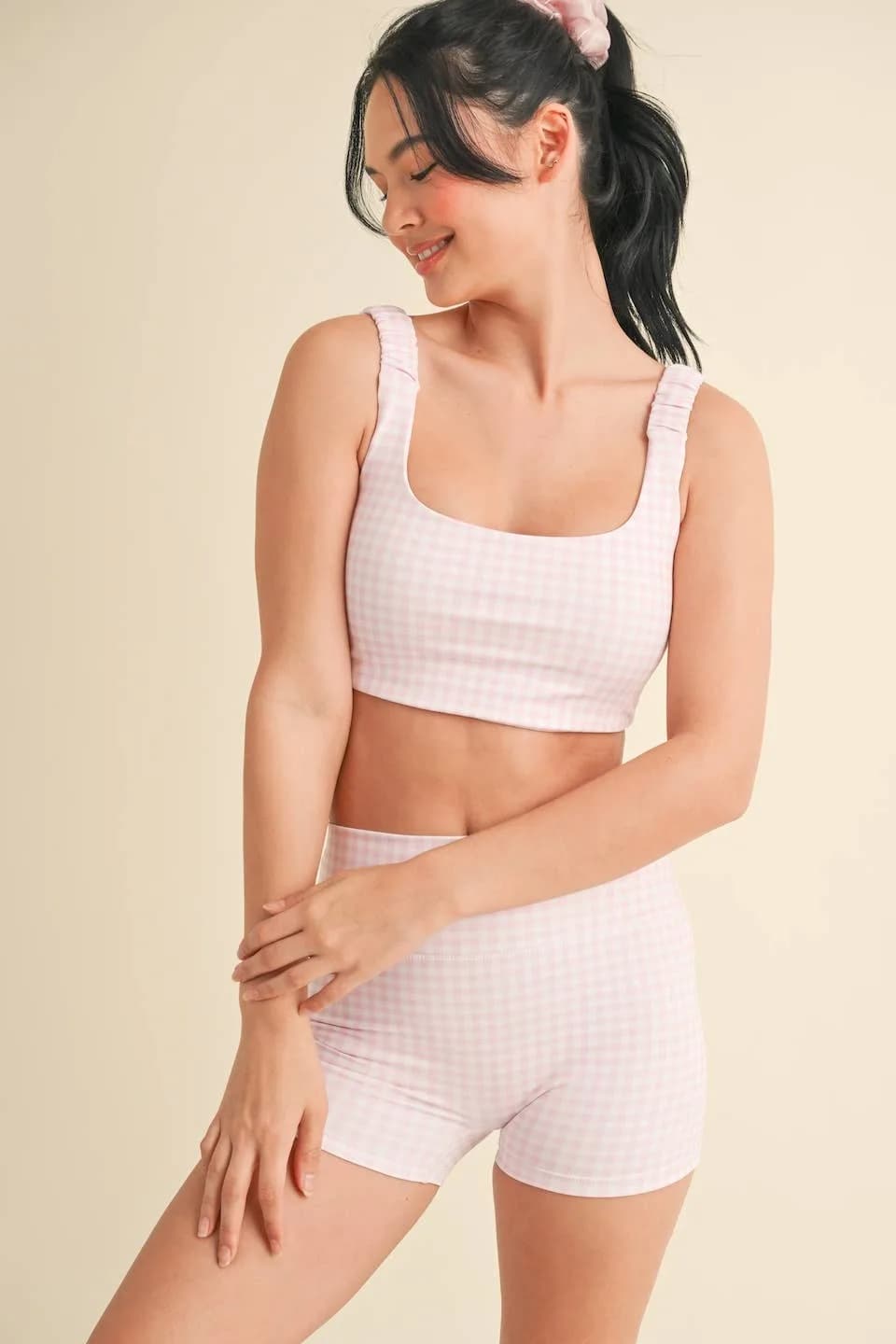 Gingham Print Ruched Bra Top by Kimberly C