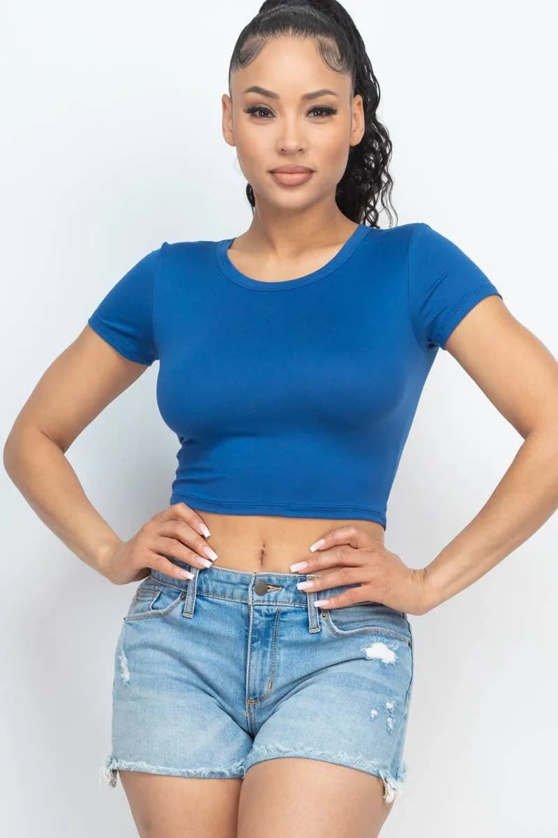 Short Sleeve Round neck Crop Top Capella Apparel (Fuchsia)