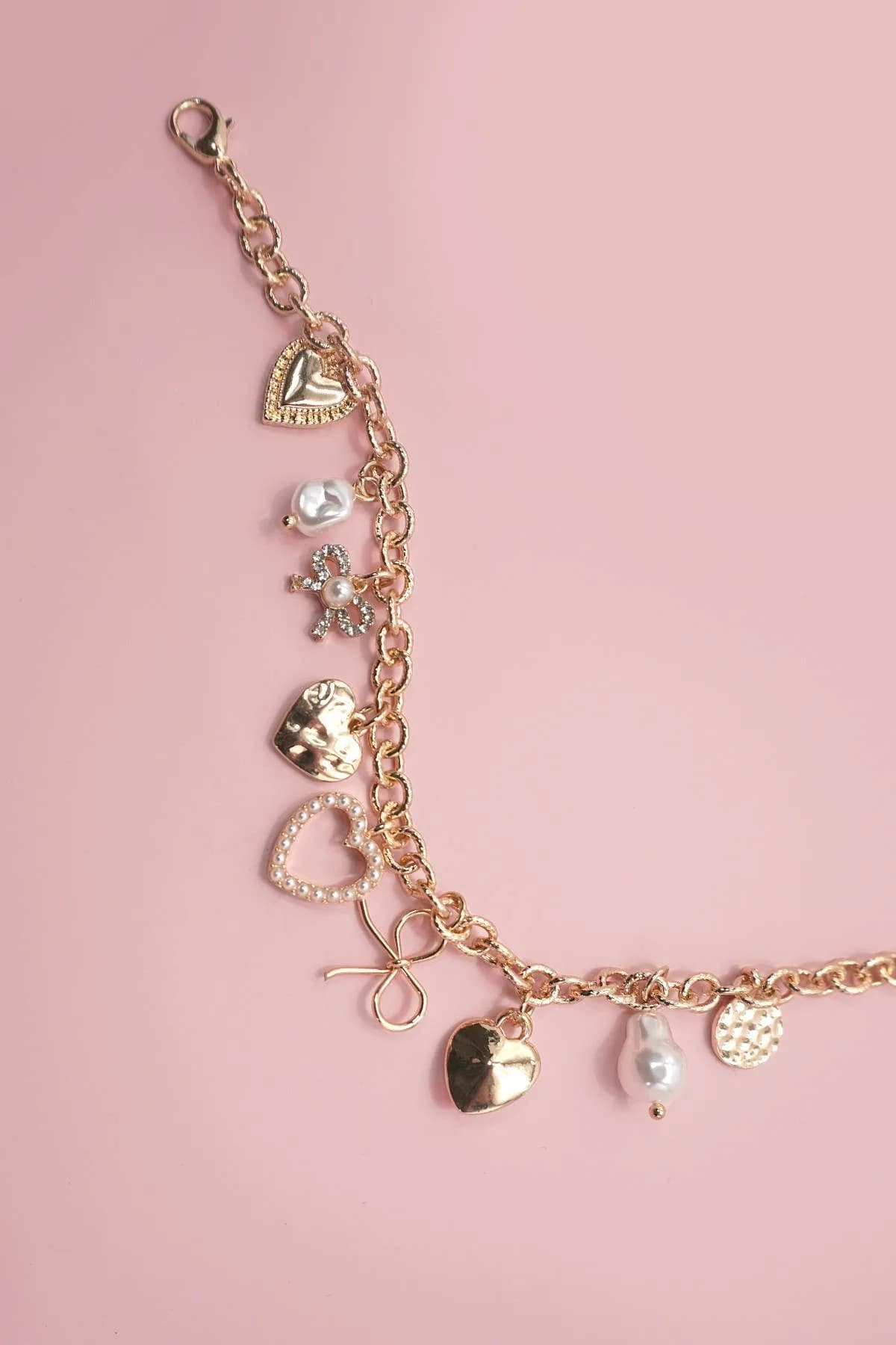 Charm Bracelet Bow Heart Pearl Disc Charms