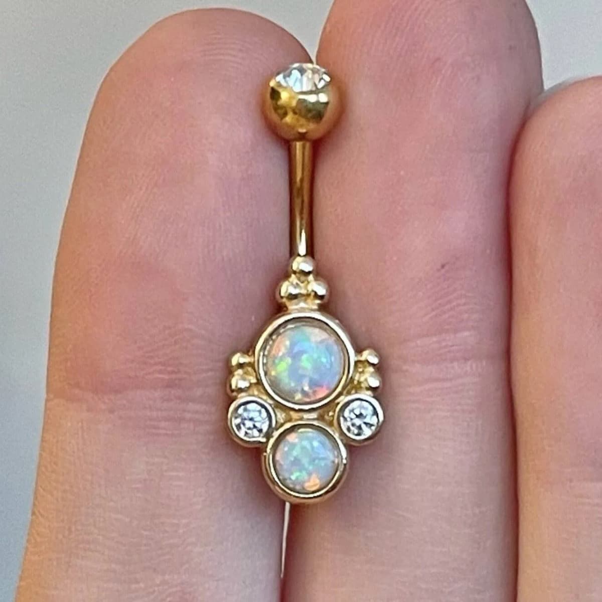 Gold Opal Belly Button Piercing 14G 10mm Surgical Steel (Rose Gold & Purple Opal)