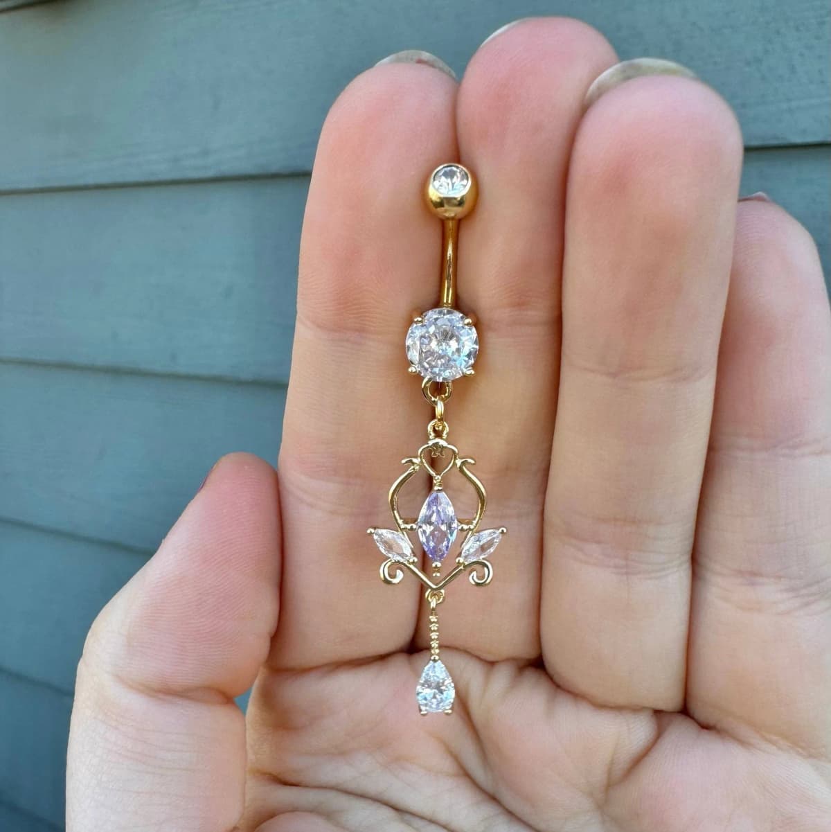 Dangly Gold Belly Button Ring 14G 9.5mm Surgical Steel