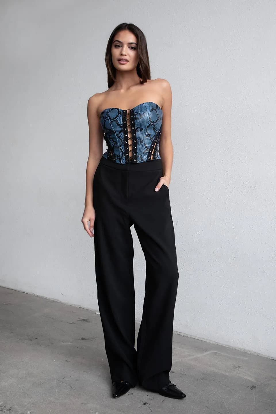 Snake Pu Vegan Leather Tie Corset Tictoc