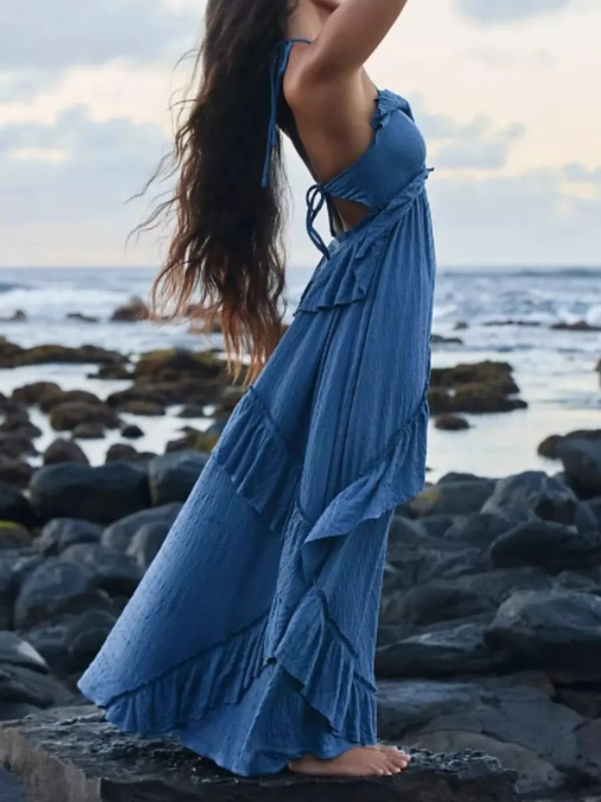 Ruffled Halter Neck Maxi Dress in Multiple Colors