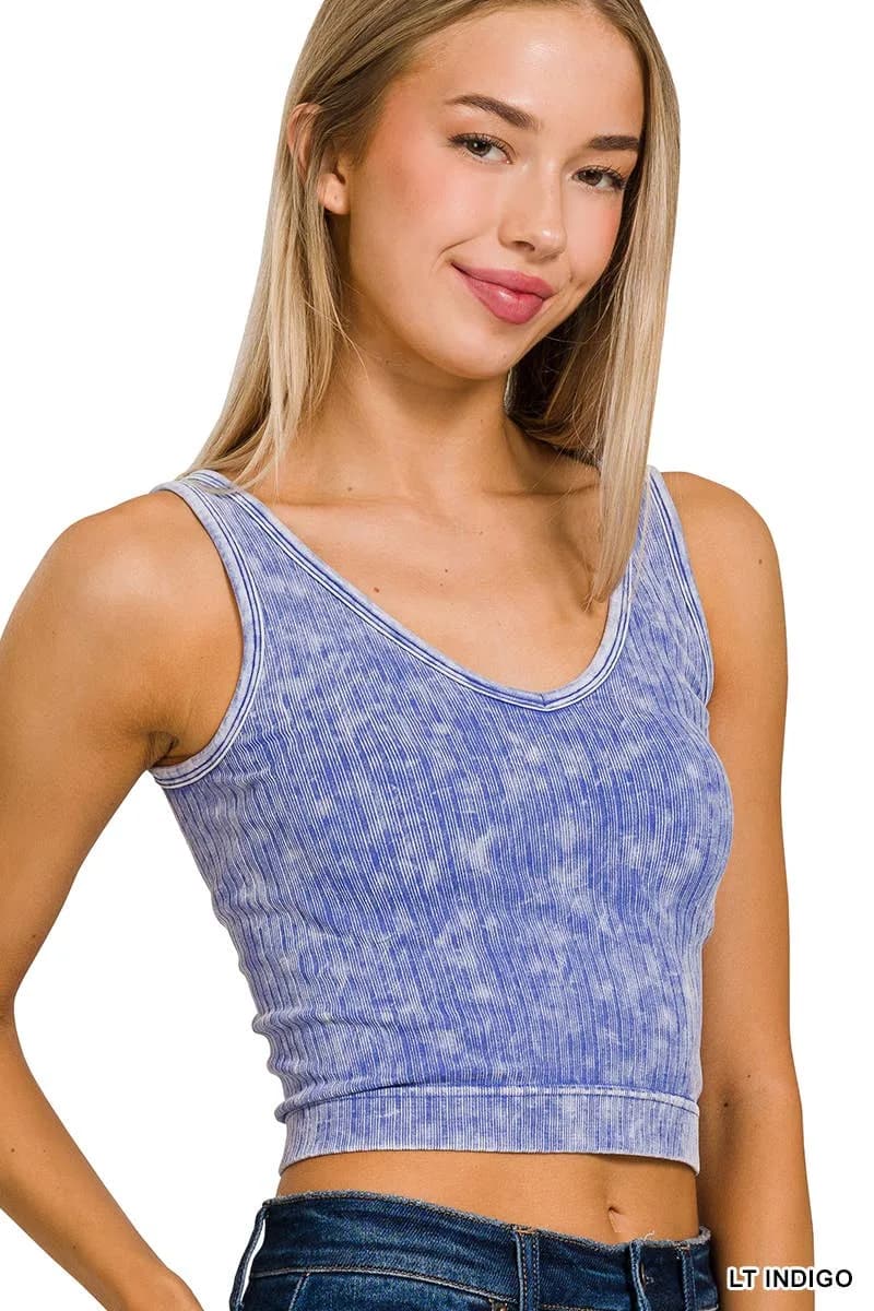 Washed Ribbed Cropped Tank Top Zenana (Indigo)
