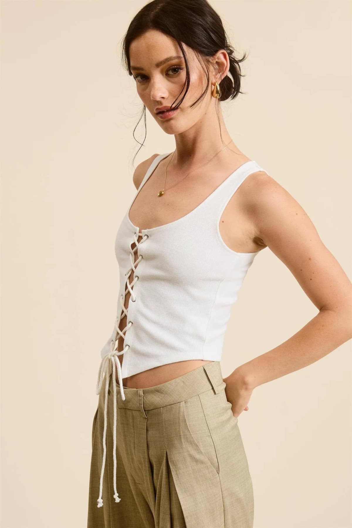 Scoop Neck Corset Lace Up Sleeveless Tank
