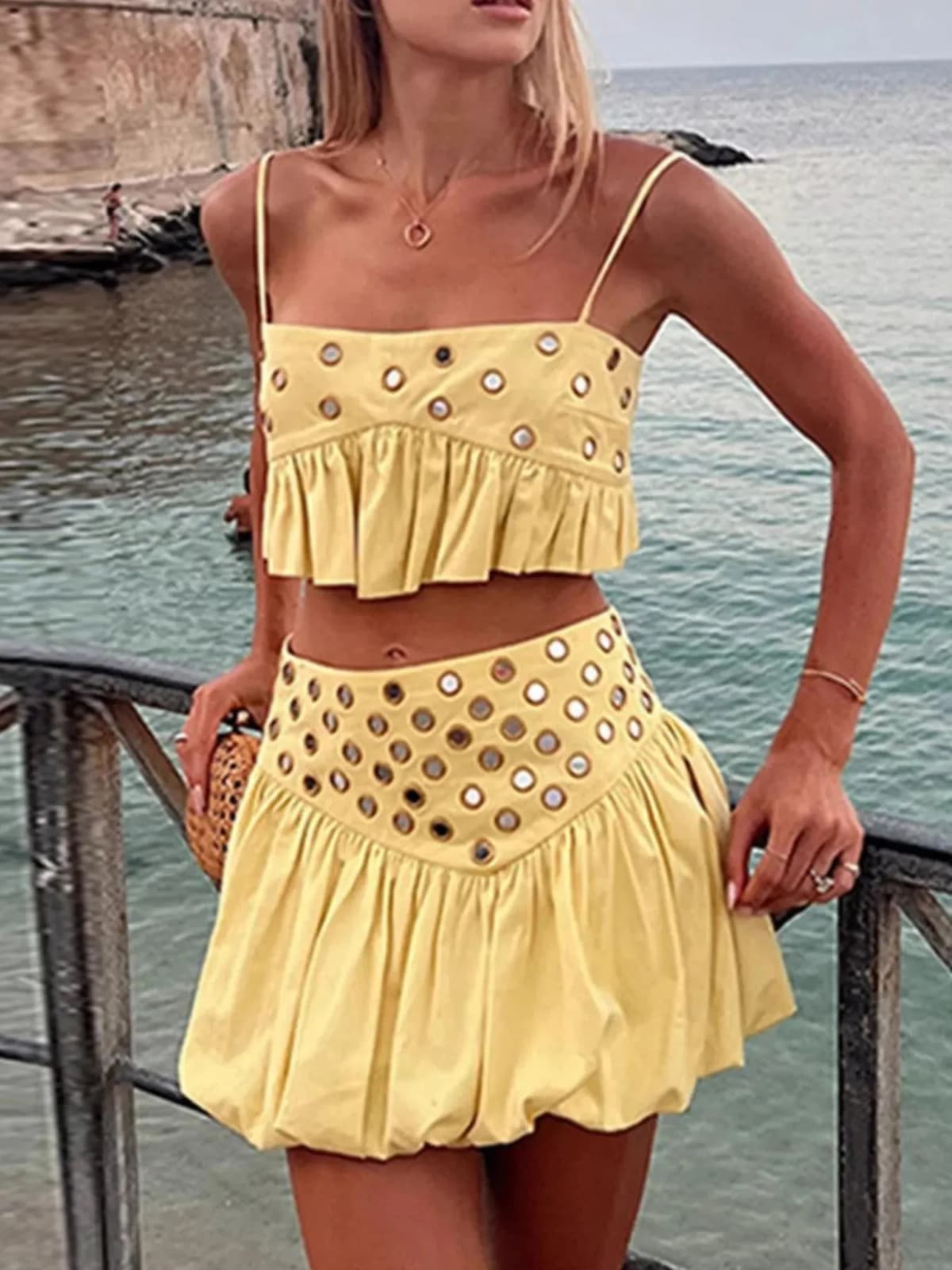 Eyelet Cami and Bubble Skirt Set