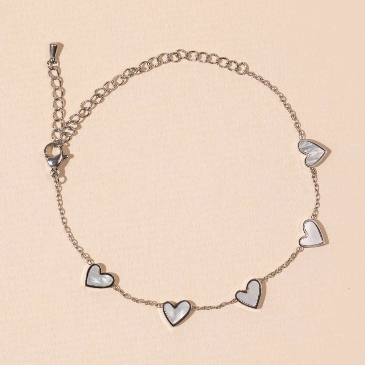 Heart Valentine Charms Stainless Steel Bracelet (Silver)
