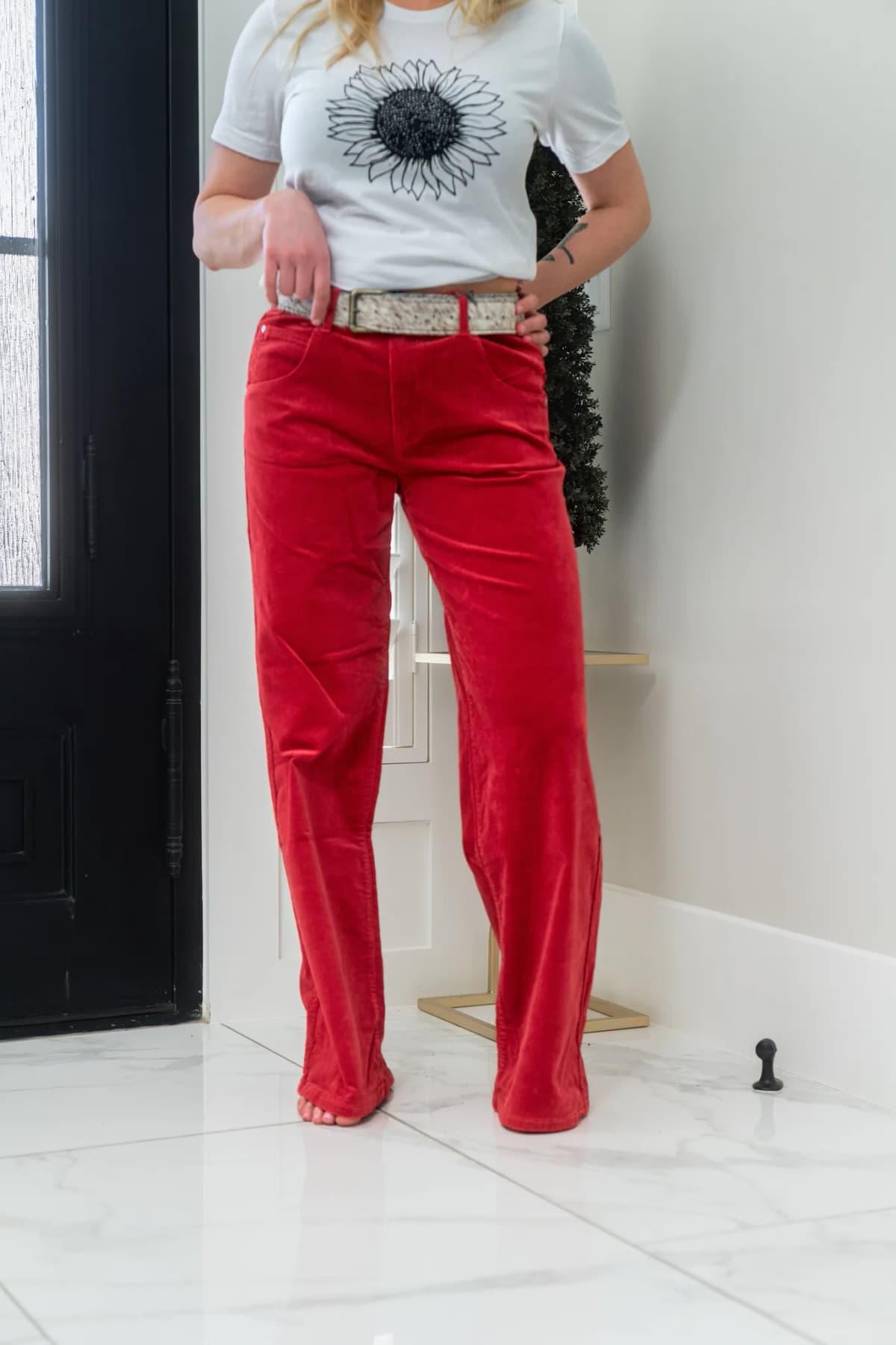 Red Corduroy With High Rise Wide Leg Special A Jeans
