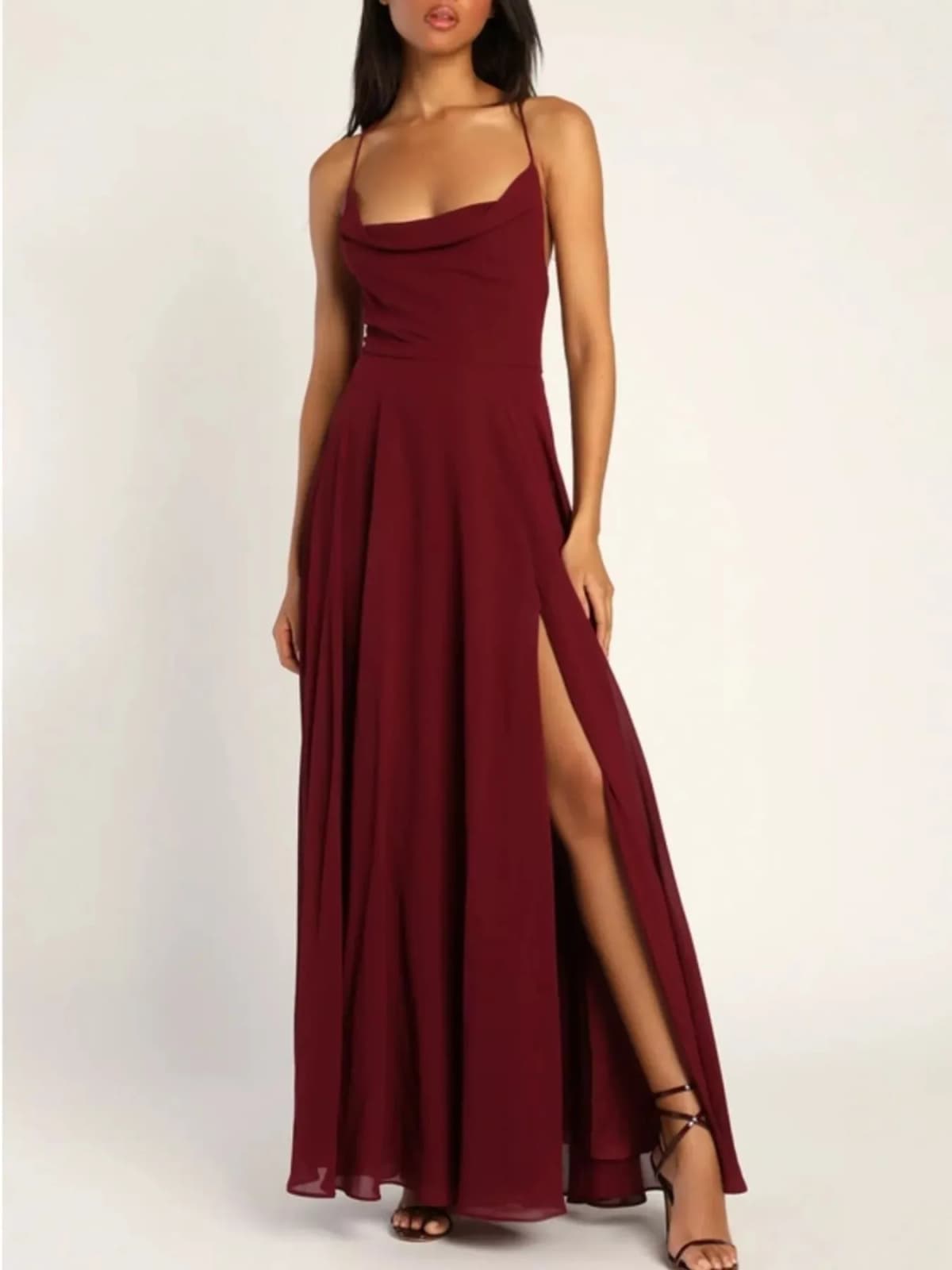 Slit Cowl Neck Maxi Dress