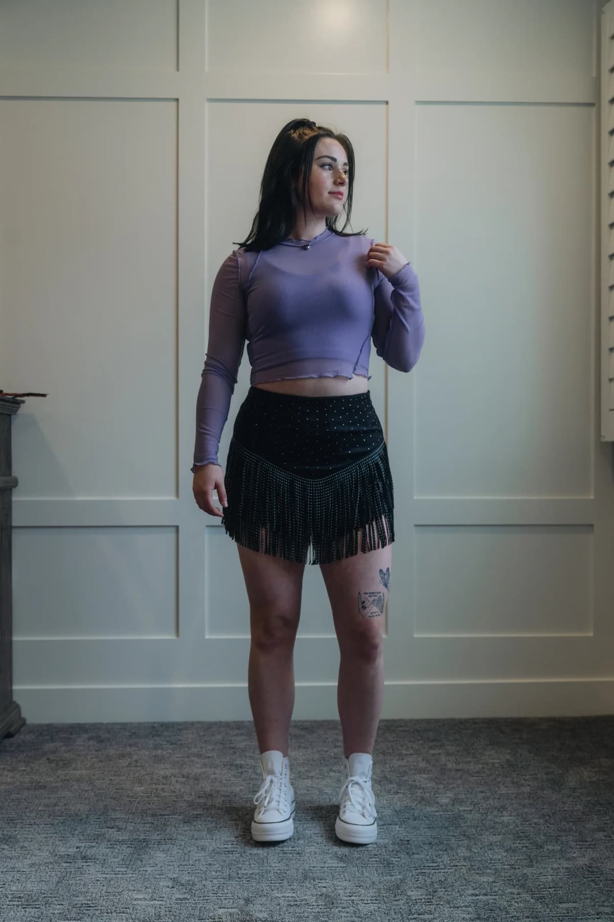 Mesh Merrow Edge Detail Long Sleeve Top My Store