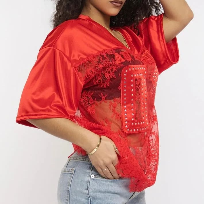 Authentic or California Edge Numbered Lace Sporty Jersey Top