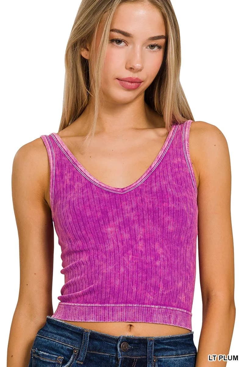 Washed Ribbed Cropped Tank Top Zenana (Plum)