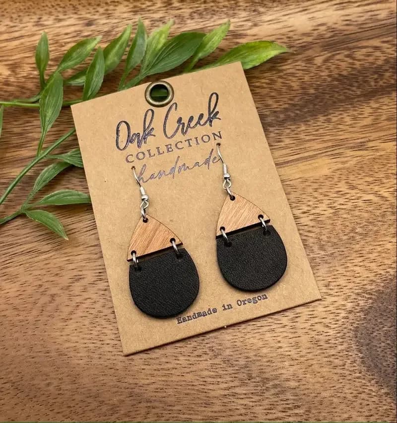 Leather Wood Split Teardrop Earring Oak Creek Collection