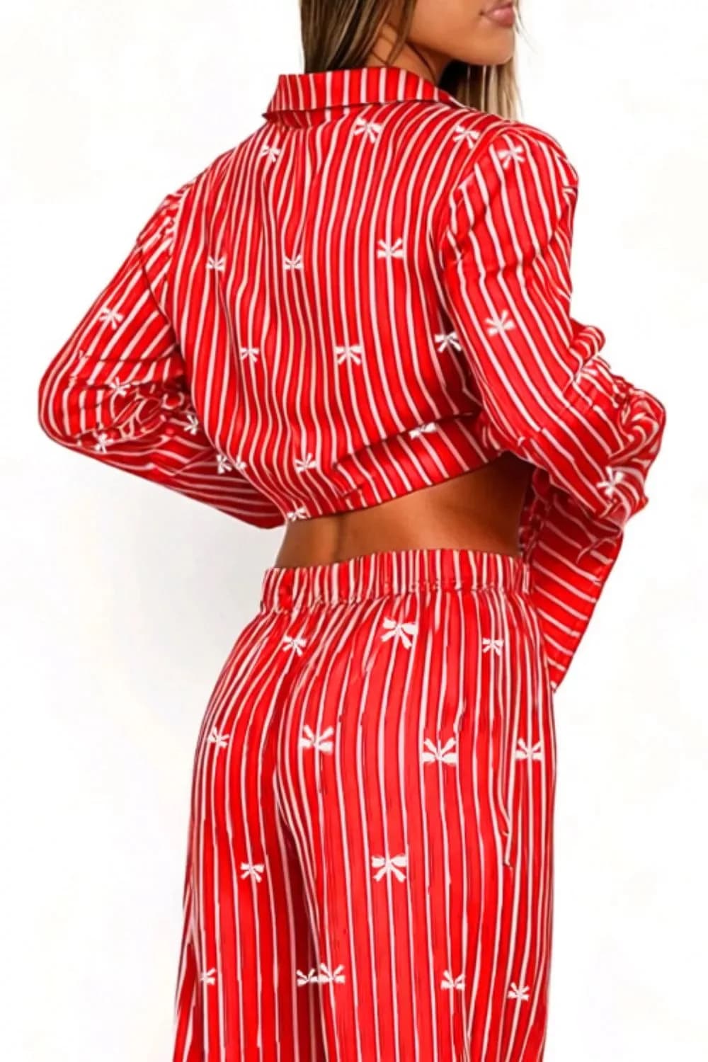 Bow Print Top and Wide Leg Pants Lounge Set