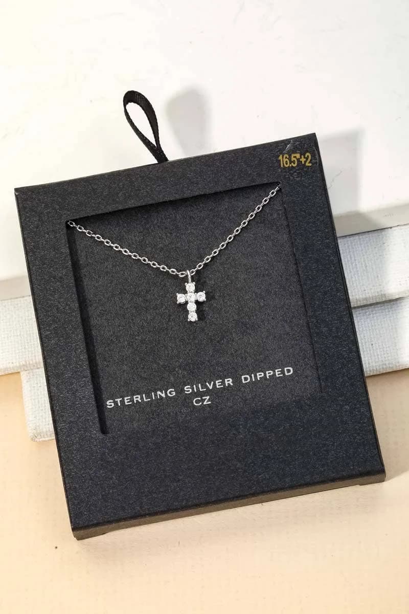 Secret Box Cz Mini Cross Charm Necklace Anarchy Street (Silver)