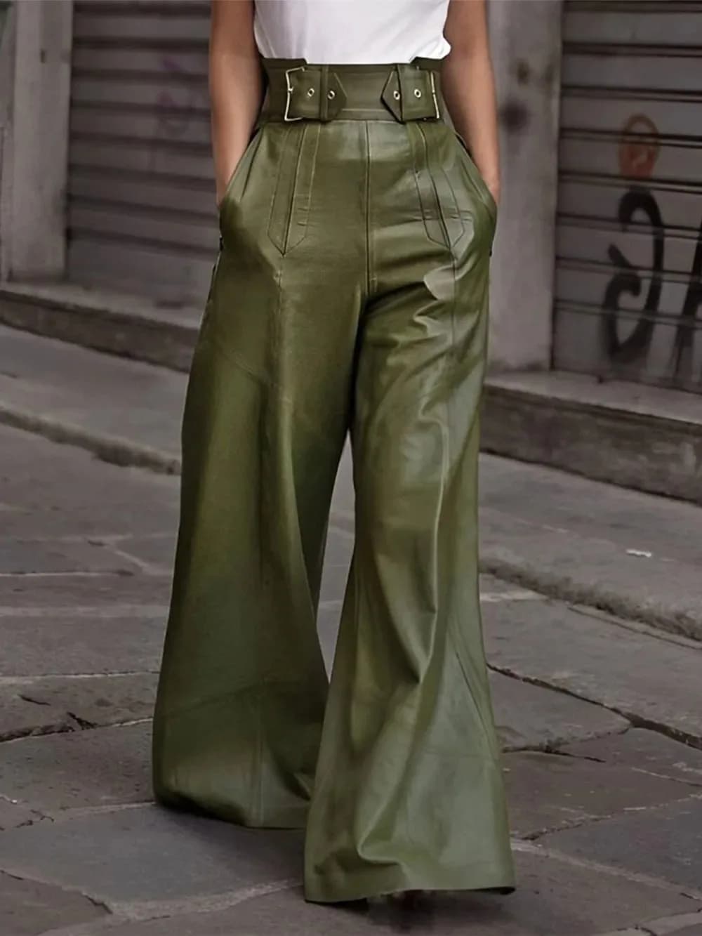 Half Elastic Waist Wide Leg Pants in Multiple Colors