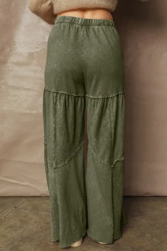 Mineral Wash Patchwork Tiered Wide Leg Pants