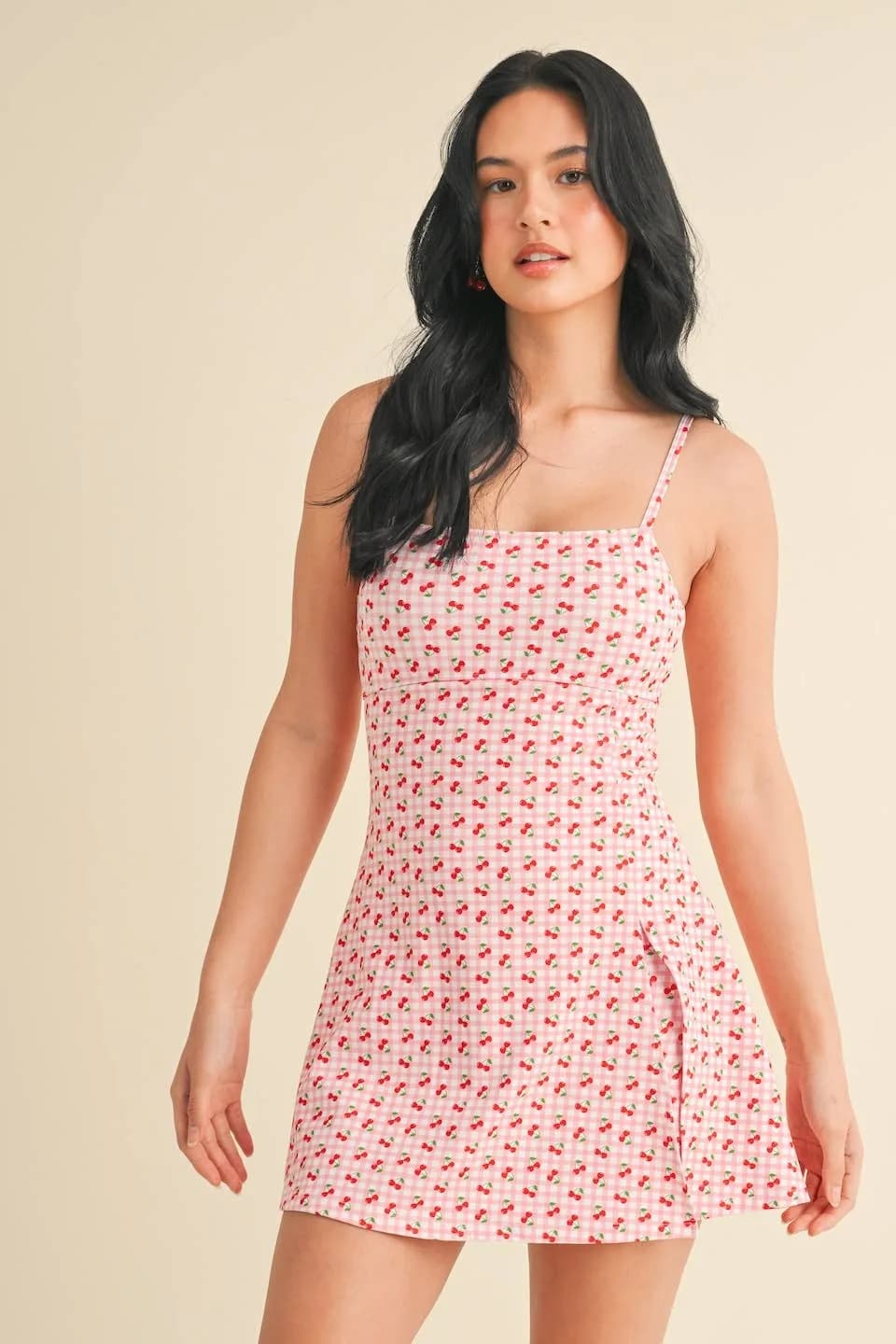 Cherry Gingham Print A-Line Mini Dress by Kimberly C
